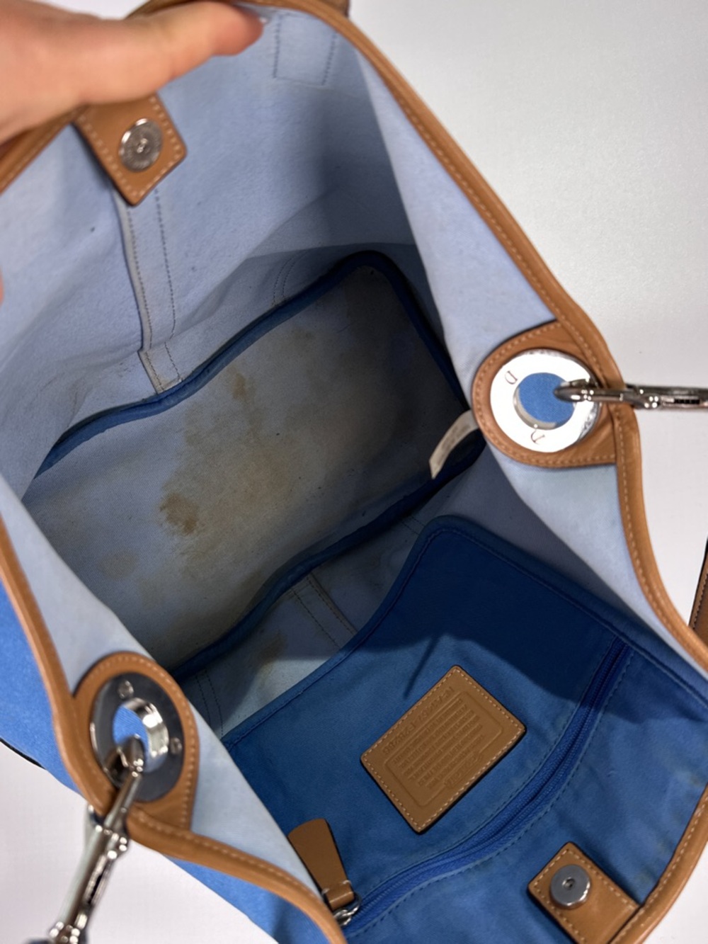 Coach Hadley Duffle Tote F28286 Twill Leather Brilliant Blue Large - Picture 6 of 16
